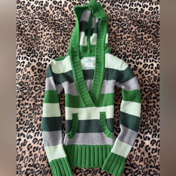 Urban Heritage Green and Gray Striped V-Neck Sweater - Picture 3 of 6